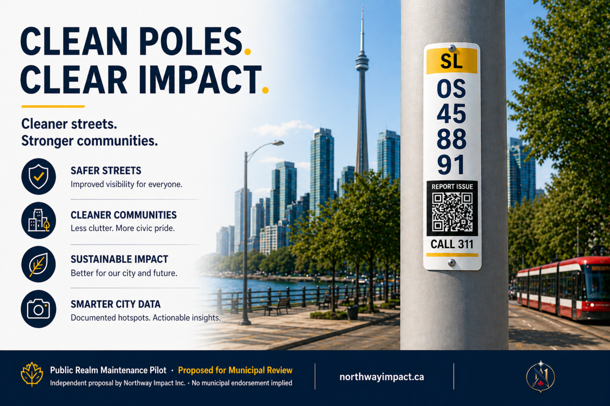 Clean Poles, Clear Impact visual showing a clean pole and public realm maintenance messaging